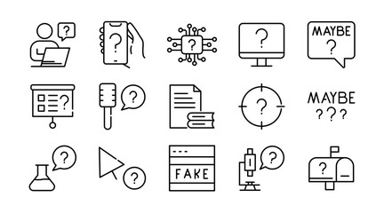 Question linear icon set. Problem, feedback, confusion, message, asking, ask, questioning, question mark and quiz question outline icon collection. UI thin outline icons pack.