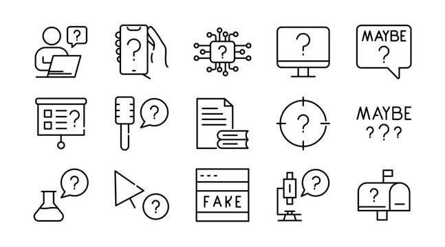 Question linear icon set. Problem, feedback, confusion, message, asking, ask, questioning, question mark and quiz question outline icon collection. UI thin outline icons pack.