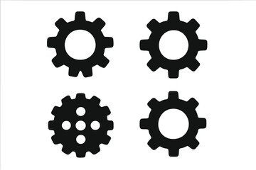 Gear icon vector set. Black gears silhouette. Mechanical symbols. Industrial cogwheels. Engineering tools. Technology, machinery shapes. Progress, process, mechanism concept.