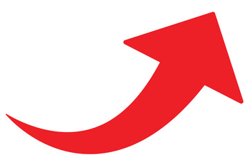 Curved Red Arrow Vector for upward trend and progress symbol. a simple, red, curved arrow pointing to the right and up on a white background.