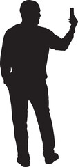   vector; silhouette of back view of a man taking a self-portrait with smartphone