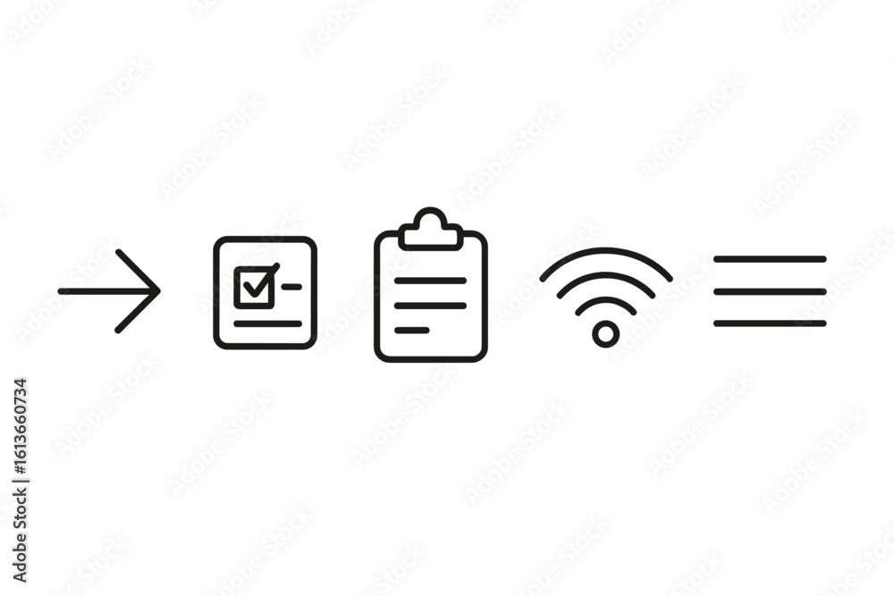 Poster essential ui line icon set for web and app design. includes arrow, checklist, clipboard, wireless si