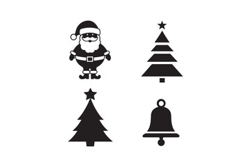 Christmas icons santa claus christmas trees and bell set