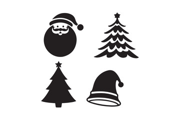 Christmas icons santa claus and trees festive silhouette collection