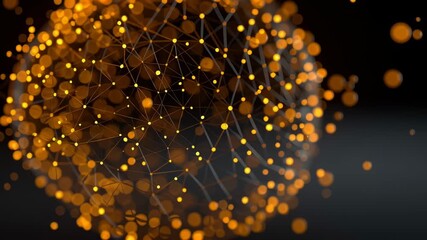 Abstract illustration of interconnected shapes and glowing orbs showcasing digital networks and connections across a dark background - Powered by Adobe
