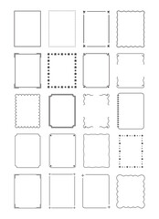A collection of 20 black line art decorative borders in A4 size, ideal for printable worksheets, teaching materials, posters, kids activities
