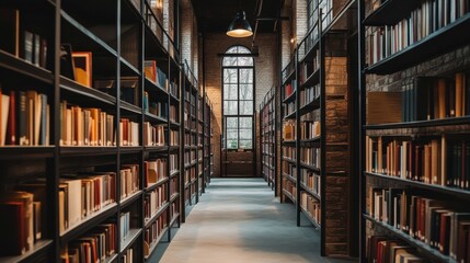 Obraz premium Books arranged on shelves in a serene library setting