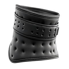 Black neck brace support closeup cervical collar with holes on leather on transparent background