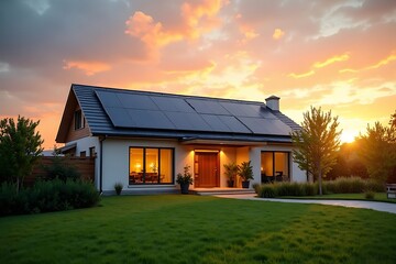 Rural country estate with old cottages under a summer sunset sky