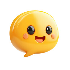 Happy Yellow Speech Bubble with Kawaii Smiling Face Illustration Cute 3D on transparent background