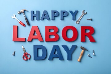 Happy labor day tools background banner poster flyer template vector illustration design holiday celebration