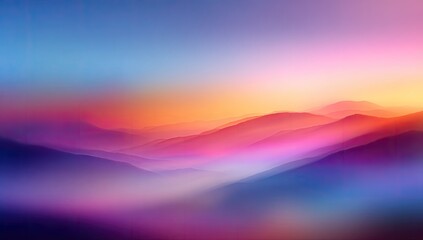 Blurry, colorful mountain range at sunrise/sunset. Soft, vibrant hues blend into a dreamy landscape