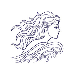 Girl with long hair in elegant fashion silhouette illustration