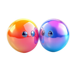 Two Glossy Spheres with Eyes Meeting on Black Background Abstract Love on transparent background