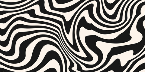 Diagonal wavy lines seamless pattern. Vector abstract liquid lines background. Simple black and white texture with diagonal waves, stripes, fluid shapes. Groovy repeated design for decor, print, cover