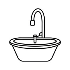 Clean line art illustration of a modern kitchen sink with faucet and basin