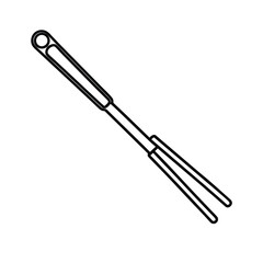 Minimalist linear illustration of open kitchen tongs on a white background