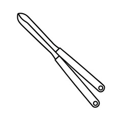 Minimalist linear illustration of open kitchen tongs on a white background