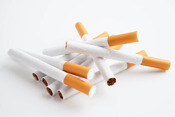Cigarette, roll tobacco in paper with filter tube, No smoking.
