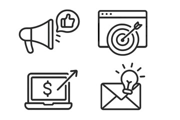 Digital marketing line icon set. Social media promotion, website target, online sales growth, email campaign idea. Vector business symbols for web and mobile app UI/UX.