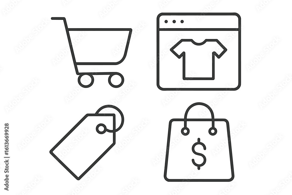 Poster e-commerce and online shopping line icon set. thin line vector icons for website and app ui ux desig