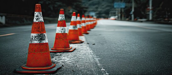 Road cones marking a lane