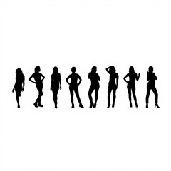 Obraz premium A diverse group of women in silhouette poses against a plain white background