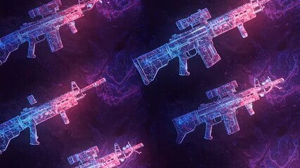 Abstract digital pattern of futuristic rifles in space