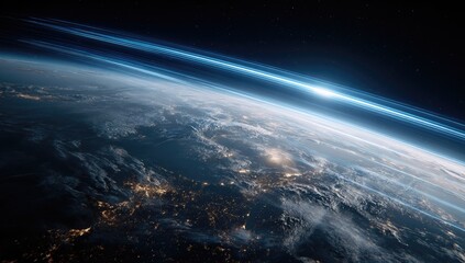 Fototapeta premium Earth from space, with atmospheric light streaks