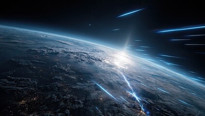 Earth from space with streaks of light