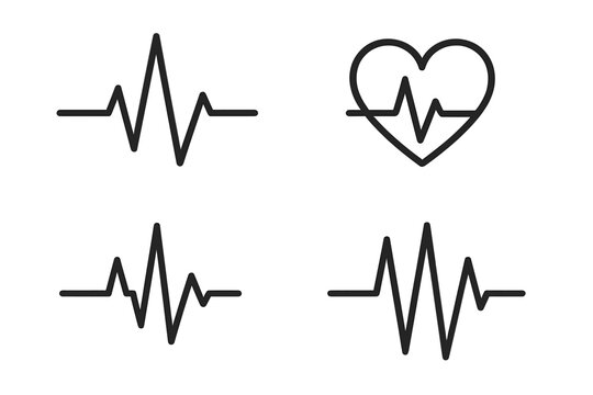 Heartbeat line icon set. Heart pulse symbol collection in flat design. Vector cardiogram and electrocardiogram (ECG) rhythm graph for medical and health concepts.