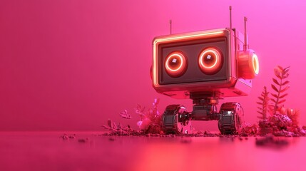 Obraz premium Retro robot in vibrant pink setting
