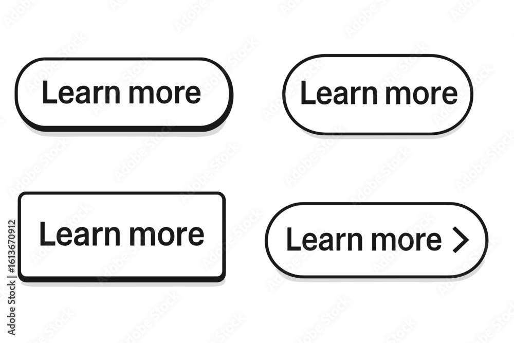 Aufkleber learn more web buttons set. vector illustration of a collection of call to action buttons for websit