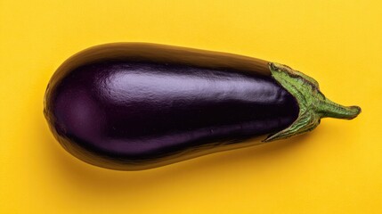 Dark purple eggplant on yellow