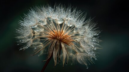 Fototapeta premium Close-up of a dew-kissed dandelion seed head
