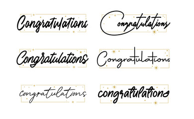 Congratulations message with stars inside a thin frame. Elegant typography congrats bundle.