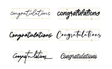 Congratulations message with stars inside a thin frame. Elegant typography congrats bundle.