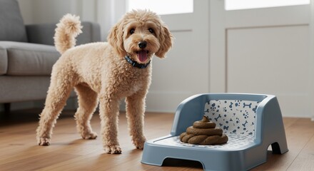 室内犬が誇らしげにトイレを済ませた様子を捉えた一枚