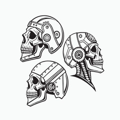 Futuristic Mechanical Skull Vector Set – Cyberpunk Robotic Skull Illustrations