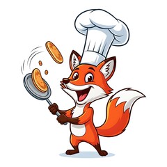 cartoon fox chef with a pan