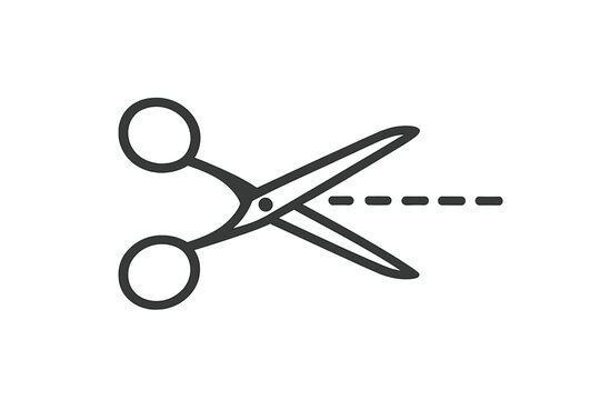 Scissors cutting a dashed line. Cut here mark for coupons or packages. Vector icon for discount vouchers, craft projects, and scrapbooking. Dotted line cut-out border.