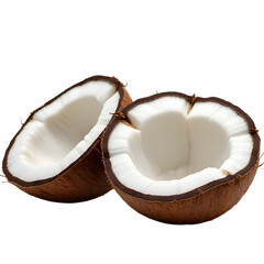 Fresh brown coconut cut in half. For food packaging, tropical themes, organic product ads, or health and wellness designs