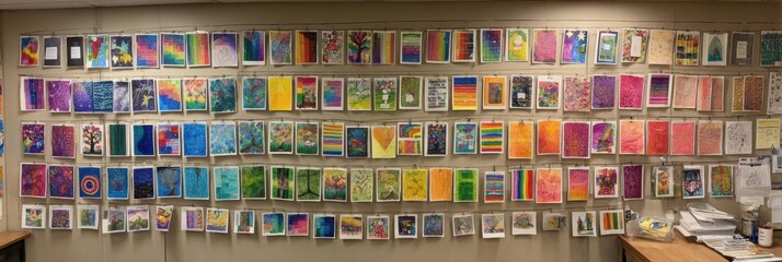 Student Artwork Display Showcasing Neurodiversity and Cultural Pride in a Vibrant Celebration at a Community Center