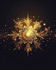 Luxury festive postcard with black background and glowing golden Christmas art