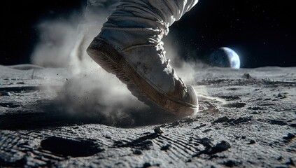 Astronaut's foot steps on lunar surface (1)