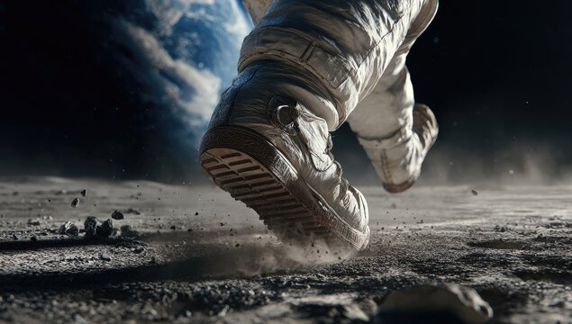 Astronaut running on the moon