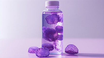 Purple Jellyfish in Clear Bottle with White Cap
