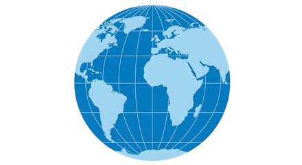 Fototapeta premium A vector illustration of a blue earth globe, highlighting continents like America, Europe, and Asia, perfect for global business and geography