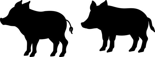 Black pigs set, Set of pigs, pigs collection, Vector of pigs animal, pigs silhouette, black pigs isolated on white background