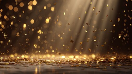 Golden confetti on dark surface